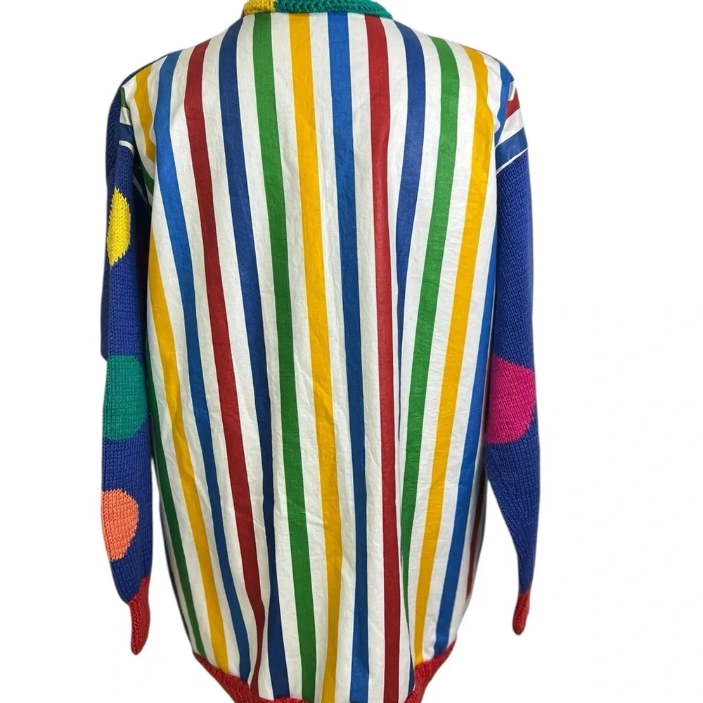 Vintage Circus Cardigan Cotton Tent Striped Clown Elephant Hand Knit Lined - Picture 7 of 14